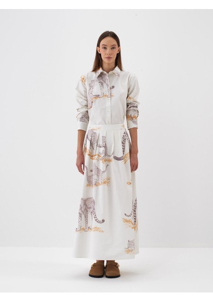 Kadın Ekru Pamuk Dokulu Regular Fit Gömlek