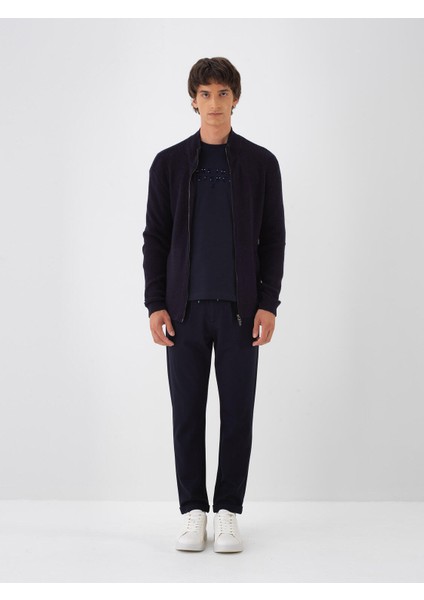 Erkek Lacivert Doğal Yün Dokulu Regular Fit Hırka