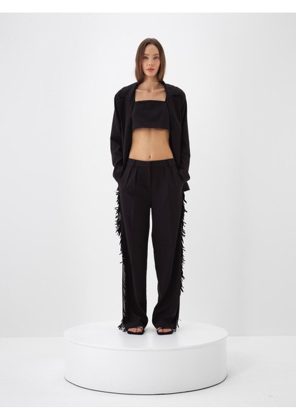 Kadın Siyah Esnek Dokulu Oversize Ceket