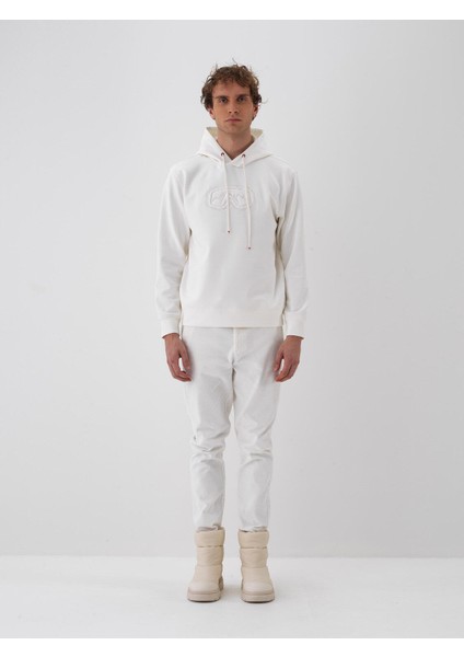 Erkek Ekru Pamuk Dokulu Regular Fit Sweatshirt