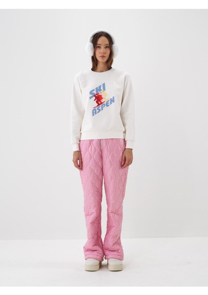 Kadın Ekru Pamuk Dokulu Regular Fit Sweatshirt