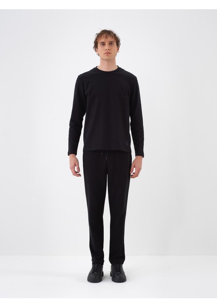Erkek Siyah Pamuk Dokulu Regular Fit Sweat Pantolon