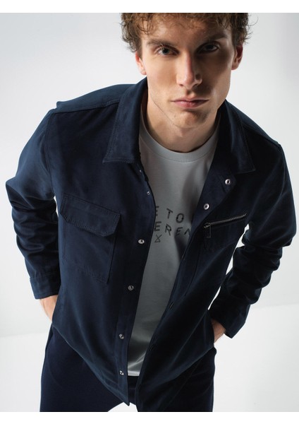 Erkek Lacivert Soft Touch Süet Görünüm Regular Fit Ceket