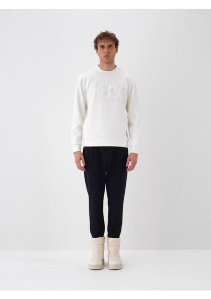 Erkek Ekru Pamuk Dokulu Regular Fit Sweatshirt