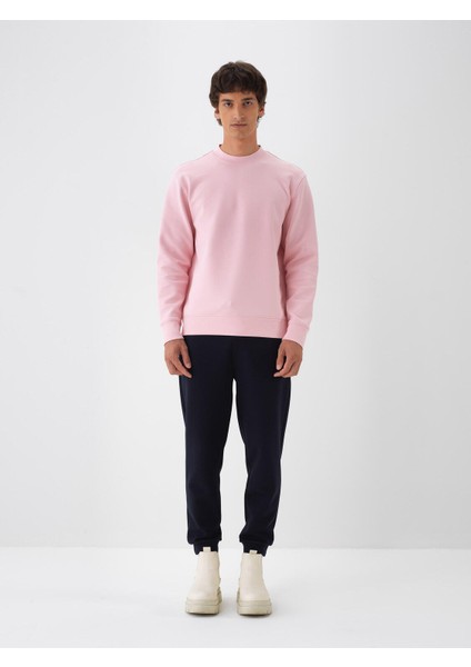 Erkek Pembe Pamuk Dokulu Regular Fit Sweatshirt