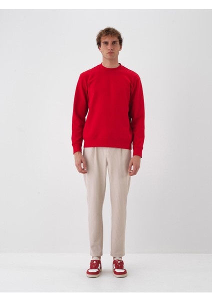 Erkek Kırmızı Pamuk Dokulu Regular Fit Sweatshirt