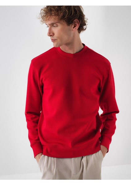 Erkek Kırmızı Pamuk Dokulu Regular Fit Sweatshirt fiyatları