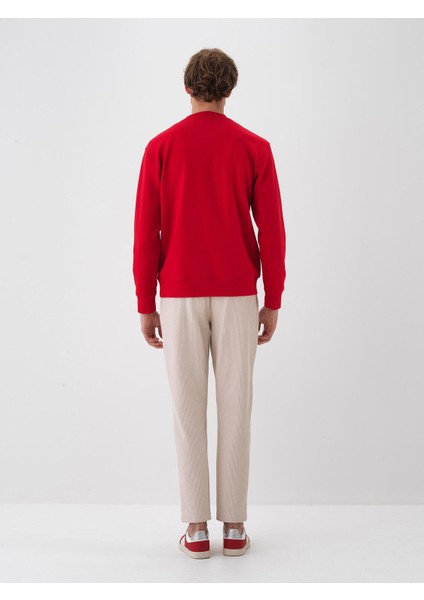Erkek Kırmızı Pamuk Dokulu Regular Fit Sweatshirt fırsatları