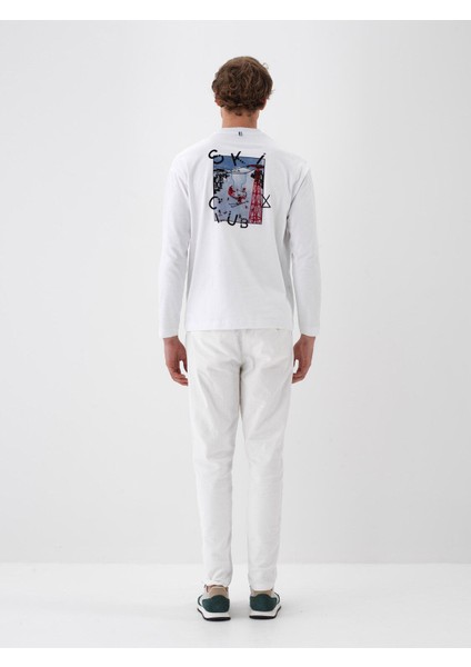 Erkek Beyaz Pamuk Dokulu Regular Fit Uzun Kollu Tişört fiyatları