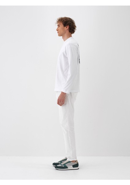 Erkek Beyaz Pamuk Dokulu Regular Fit Uzun Kollu Tişört fırsatları