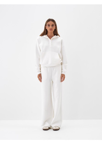 Kadın Ekru Pamuk Dokulu Oversize Sweat Pantolon