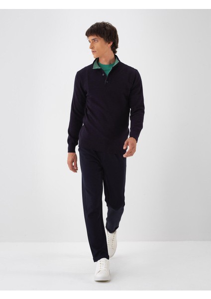 Erkek Lacivert Doğal Yün Dokulu Regular Fit Kazak fiyatları