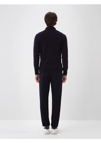 Erkek Lacivert Doğal Yün Dokulu Regular Fit Kazak fırsatları