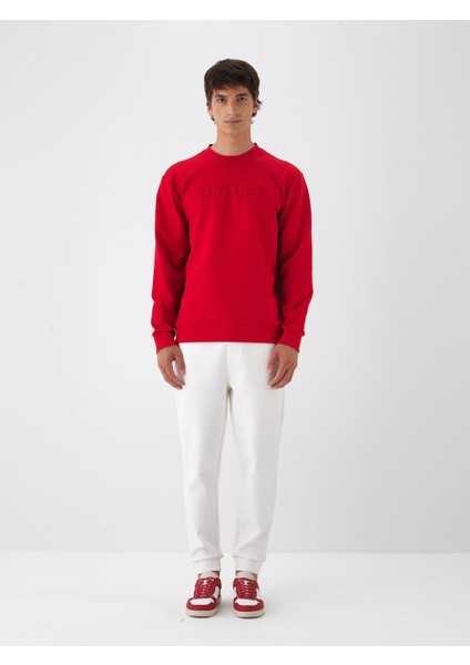 Erkek Kırmızı Pamuk Dokulu Regular Fit Sweatshirt