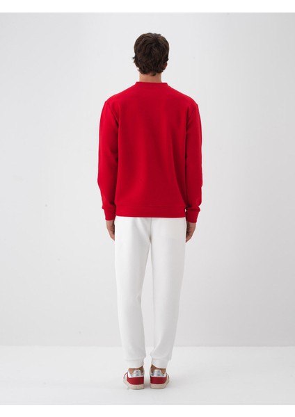 Erkek Kırmızı Pamuk Dokulu Regular Fit Sweatshirt fırsatları
