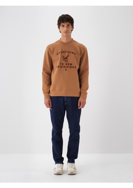 Erkek Camel Pamuk Dokulu Regular Fit Sweatshirt