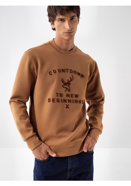 Erkek Camel Pamuk Dokulu Regular Fit Sweatshirt fiyatları