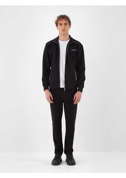 Erkek Siyah Pamuk Dokulu Regular Fit Sweatmont