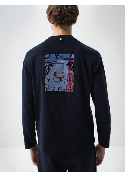 Erkek Lacivert Pamuk Dokulu Regular Fit Uzun Kollu Tişört fiyatları