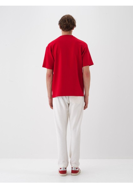Erkek Kırmızı Pamuk Dokulu Oversize Tişört fırsatları