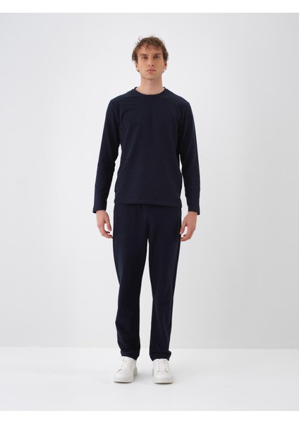 Erkek Lacivert Pamuk Dokulu Regular Fit Sweat Pantolon