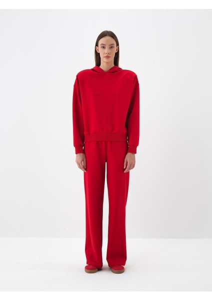 Kadın Kırmızı Pamuk Dokulu Oversize Sweatshirt