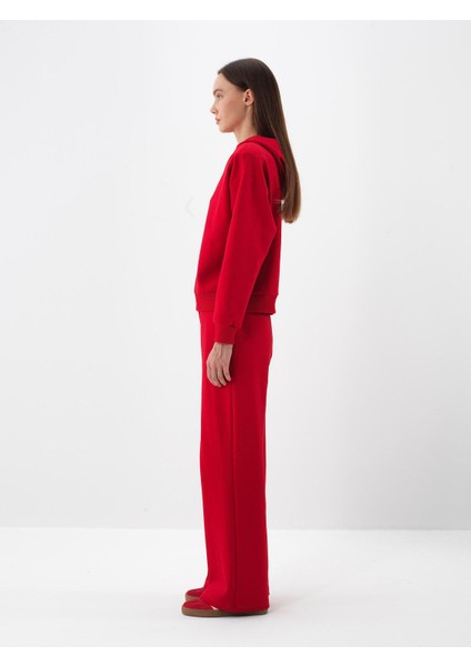 Kadın Kırmızı Pamuk Dokulu Oversize Sweatshirt modelleri