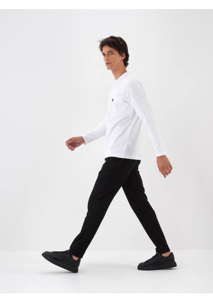 Erkek Beyaz Pamuk Dokulu Regular Fit Uzun Kollu Tişört fiyatları