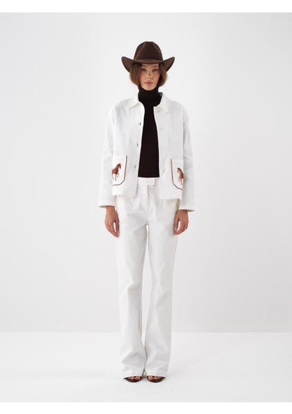 Kadın Ekru Pamuk Dokulu Oversize Ceket