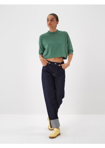 Kadın Yeşil Doğal Yün Dokulu Oversize Kazak fiyatları