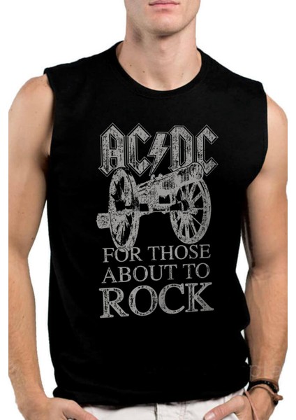 Top Rock Acdc Siyah Kesik Kol / Kolsuz Erkek Tişört