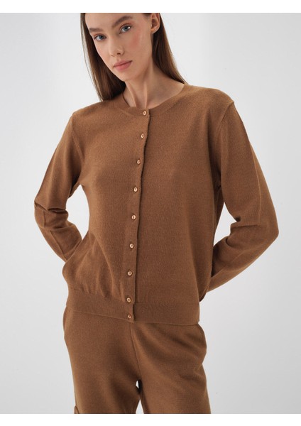 Kadın Camel Doğal Yün Dokulu Regular Fit Hırka fiyatları