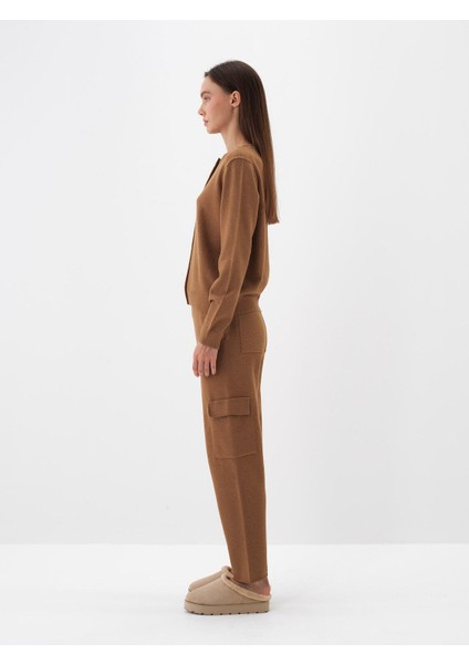 Kadın Camel Doğal Yün Dokulu Regular Fit Hırka modelleri