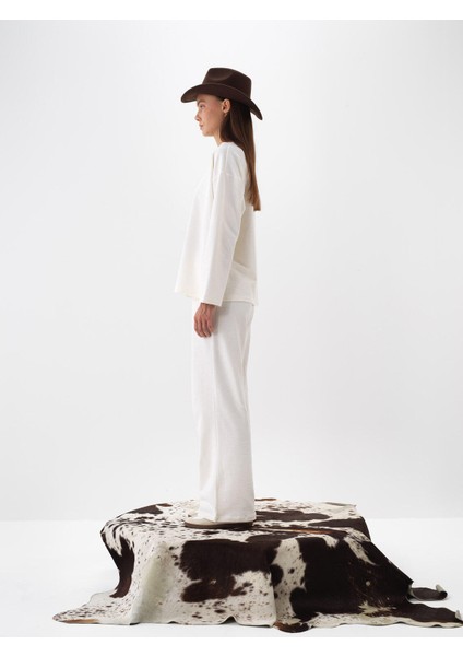 Kadın Ekru Pamuk Dokulu Oversize Sweat Pantolon fiyatları