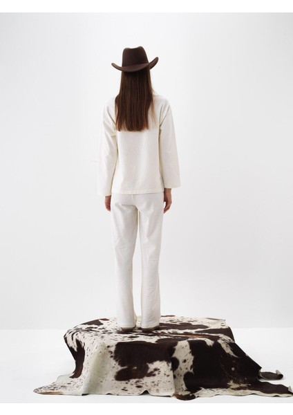 Kadın Ekru Pamuk Dokulu Oversize Sweat Pantolon fırsatları
