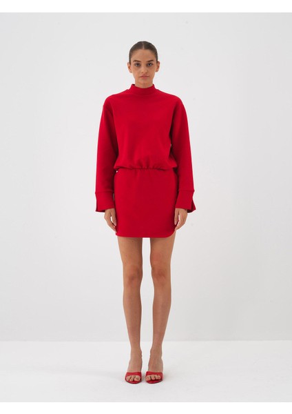 Kadın Kırmızı Pamuk Dokulu Oversize Elbise