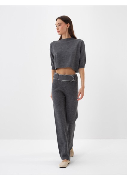 Kadın Antrasit Doğal Yün Dokulu Regular Fit Pantolon fiyatları