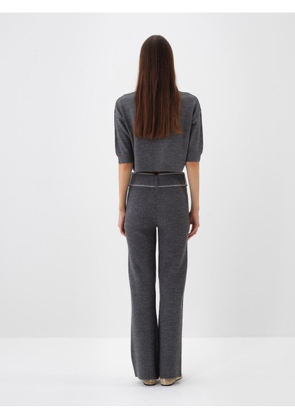 Kadın Antrasit Doğal Yün Dokulu Regular Fit Pantolon fırsatları