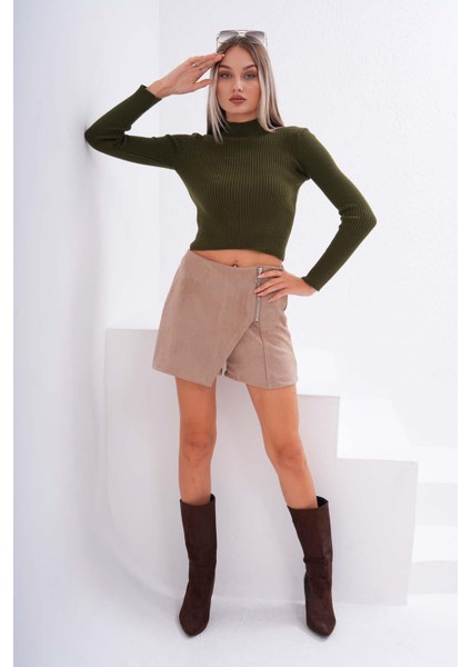 Kadın Fermuar Detaylı Şortlu Süet Etek 245125 - fiyatları