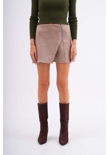 Kadın Fermuar Detaylı Şortlu Süet Etek 245125 - modelleri