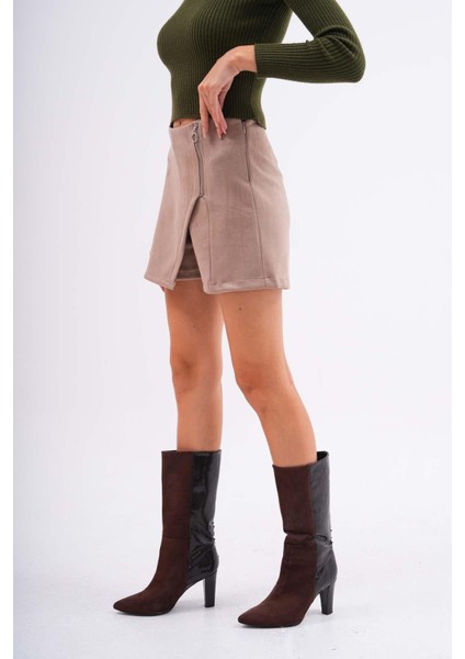 Kadın Fermuar Detaylı Şortlu Süet Etek 245125 - fırsatları