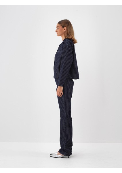 Kadın Lacivert Pamuk Dokulu Oversize Pantolon modelleri