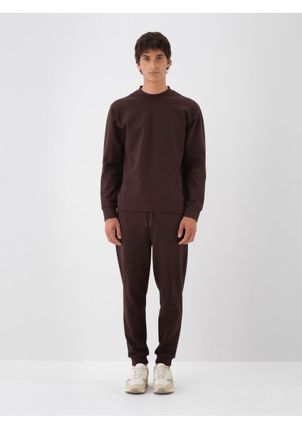 Erkek Kahverengi Pamuk Dokulu Regular Fit Sweatshirt