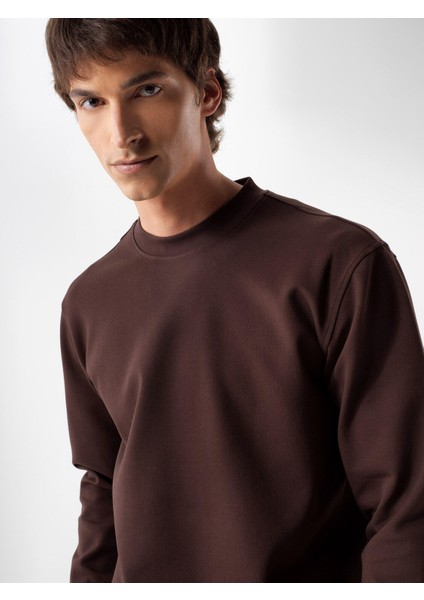 Erkek Kahverengi Pamuk Dokulu Regular Fit Sweatshirt fiyatları