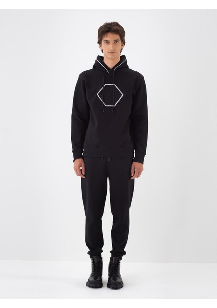 Erkek Siyah Pamuk Dokulu Regular Fit Sweatshirt