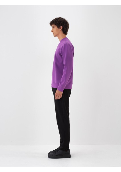 Erkek Mor Pamuk Dokulu Regular Fit Sweatshirt modelleri
