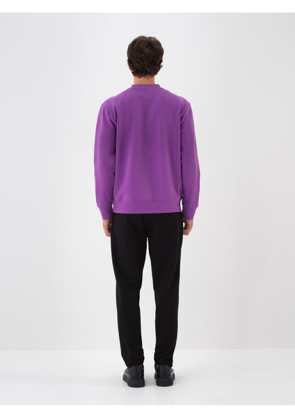 Erkek Mor Pamuk Dokulu Regular Fit Sweatshirt fırsatları