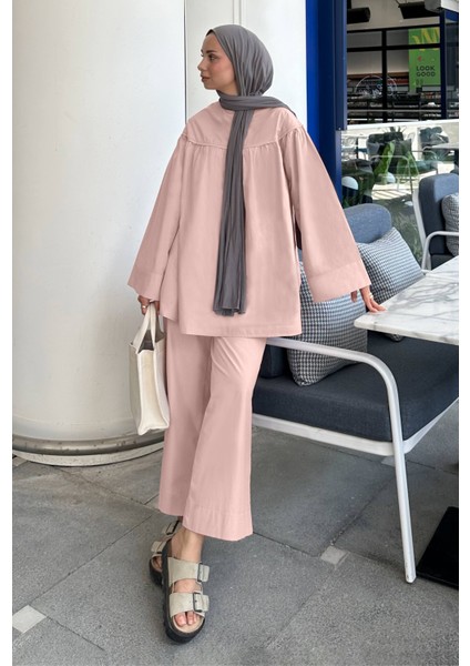 Büzgülü Poplin Tunik Soft Pembe