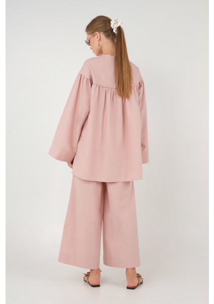 Büzgülü Poplin Tunik Soft Pembe