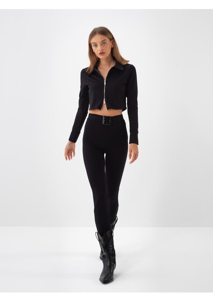 Kadın Siyah Esnek Dokulu Slim Fit Tayt fiyatları